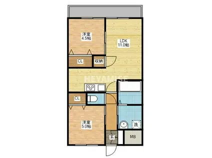 マルヨシコート長与(2LDK/2階)の間取り写真