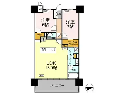 モンドミオ沖縄リゾートライカムヒルズ(2LDK/5階)の間取り写真