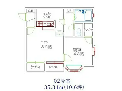 チャンバーK和合(1LDK/1階)の間取り写真