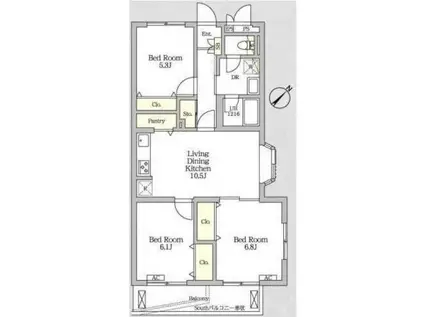 メゾンカルム中落合ノース(3LDK/1階)の間取り写真