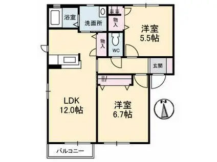 メゾンシャルマンC棟(2LDK/1階)の間取り写真