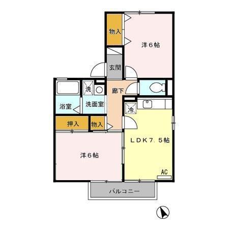シャルマンコートA・B(2DK/2階)の間取り写真