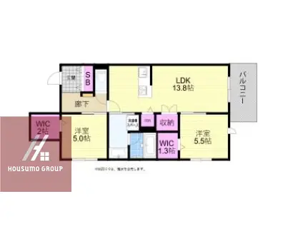 メゾンベール難波(2LDK/2階)の間取り写真