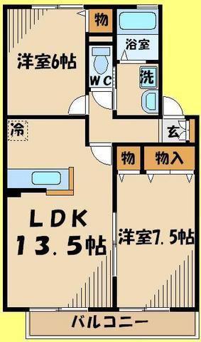 ドムス清華(2LDK/1階)の間取り写真