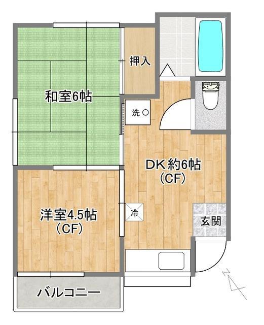 舩木コーポ(2DK/2階)の間取り写真