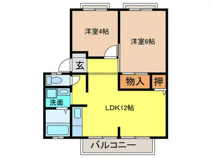 矢内ハイツ南花屋敷B棟(2LDK/1階)の間取り写真