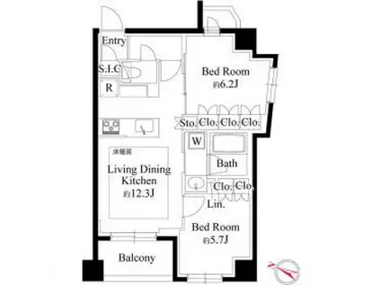 343レジデンス目黒I(2LDK/3階)の間取り写真