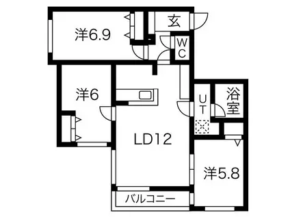 メニーズコート琴似 河畔公園(3LDK/3階)の間取り写真