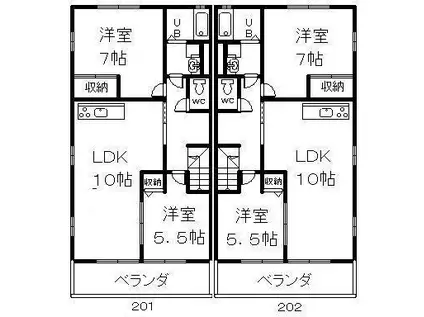ヴィラ・コート2(2LDK/2階)の間取り写真
