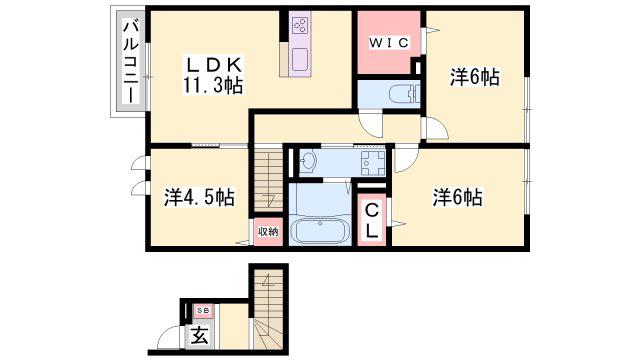 モアナ B棟(3LDK/2階)の間取り写真