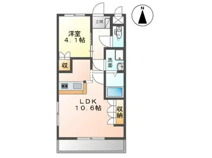 ネリヤカナヤ(1LDK/1階)の間取り写真