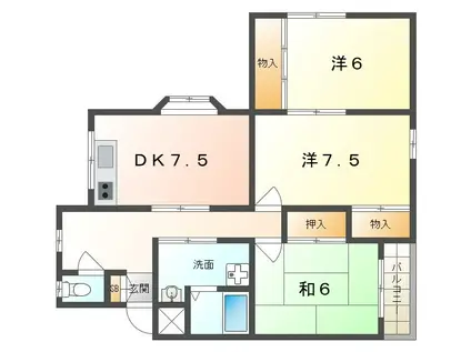ハイツ北口(3DK/3階)の間取り写真