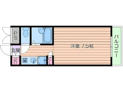 ラ・カサ・エフ(1K/3階)の間取り写真