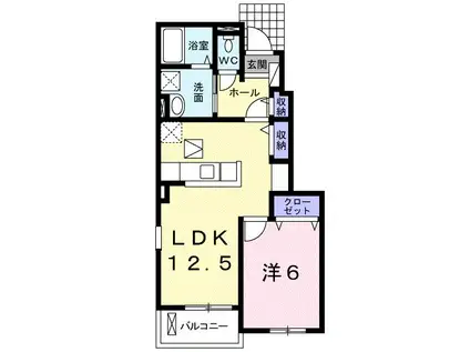 エーデル シュロス 田沼町(1LDK/1階)の間取り写真