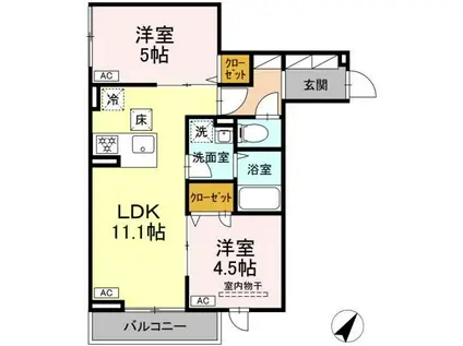 セレスティア細田B(2LDK/1階)の間取り写真