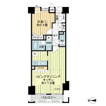 ベルヴィ高瀬川(1LDK/4階)の間取り写真