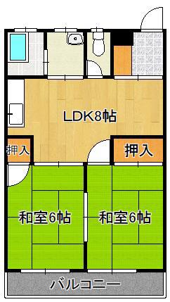 コーポ順(2LDK/4階)の間取り写真