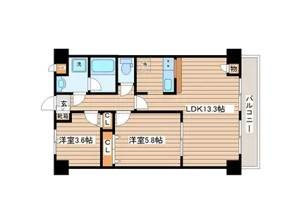 アズールコート名取(2LDK/6階)の間取り写真