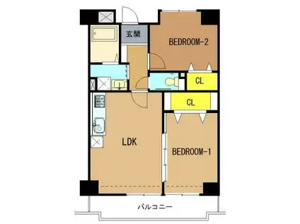ミリオンベル神戸(2LDK/6階)の間取り写真