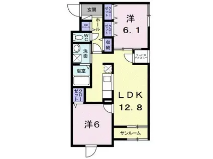 フェリシエ(2LDK/1階)の間取り写真