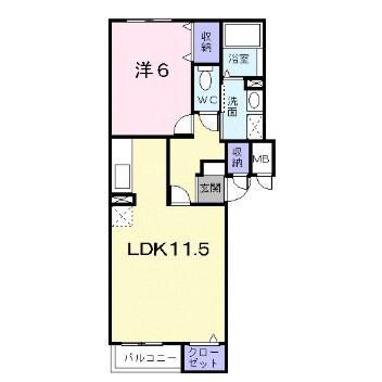 ジェルメ日乃出町(1LDK/3階)の間取り写真