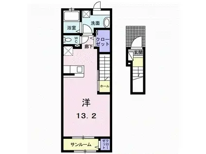 シュガー レイ(ワンルーム/2階)の間取り写真