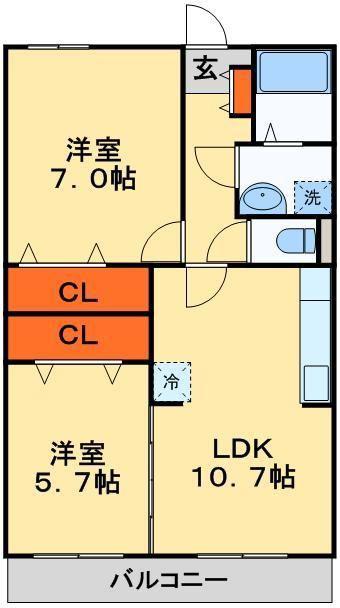 セレーノみのりC(2LDK/3階)の間取り写真