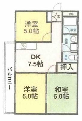コーポ ラ・メール(3DK/2階)の間取り写真