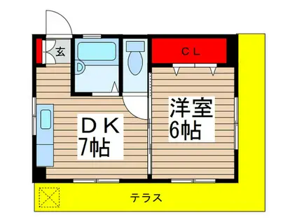 山田コーポ(1DK/1階)の間取り写真