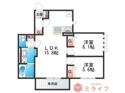 DEMEURE CRECI I(2LDK/1階)の間取り写真