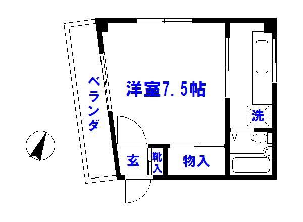中居町コーポ(1K/4階)の間取り写真
