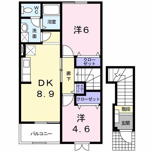 アスピラシオンII(2DK/2階)の間取り写真