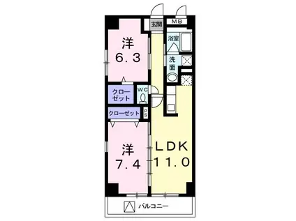 ピオニー(2LDK/1階)の間取り写真
