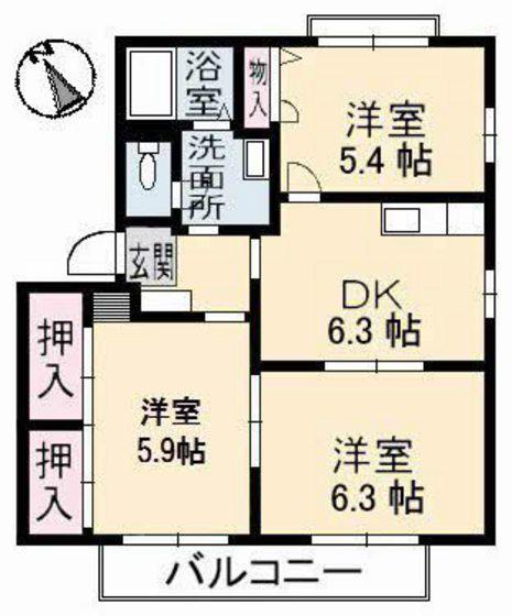 エーデルハオスC棟(3DK/1階)の間取り写真