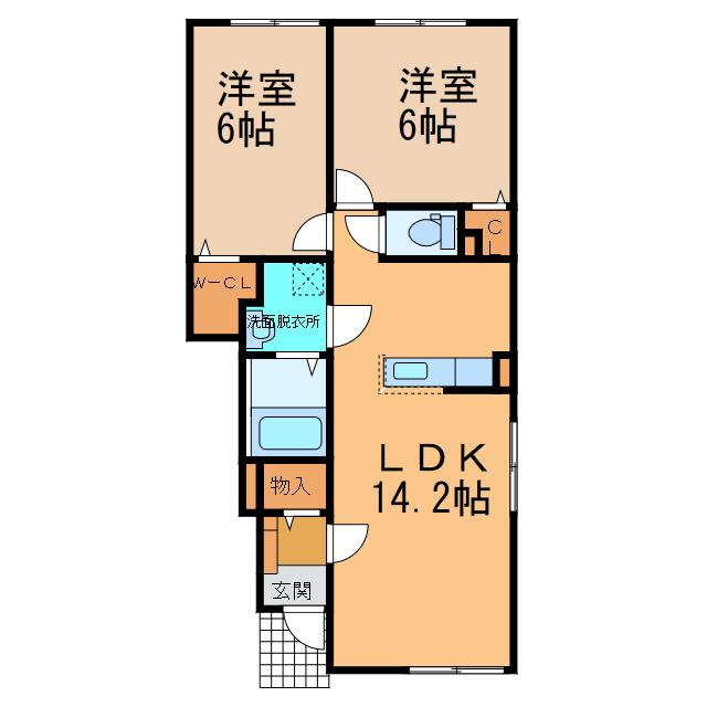 プリムローズII(2LDK/1階)の間取り写真
