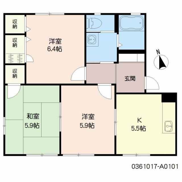 フレグランス宗方  A棟(3K/1階)の間取り写真
