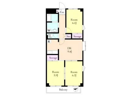 トゥイナーハウス(3DK/3階)の間取り写真