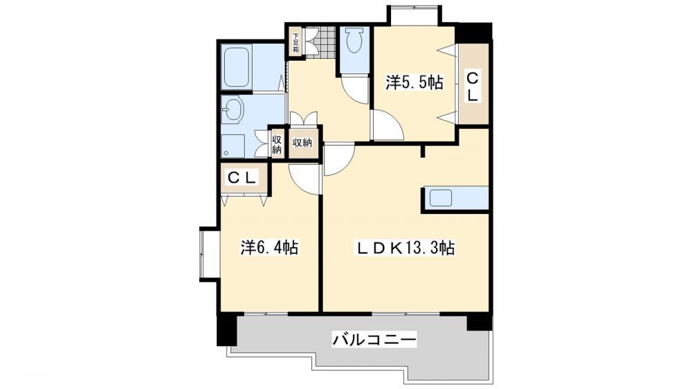 SESSION穴生(2LDK/3階)の間取り写真