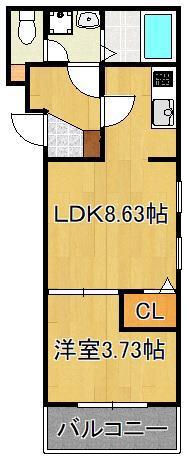 ココアス戸畑(1LDK/2階)の間取り写真