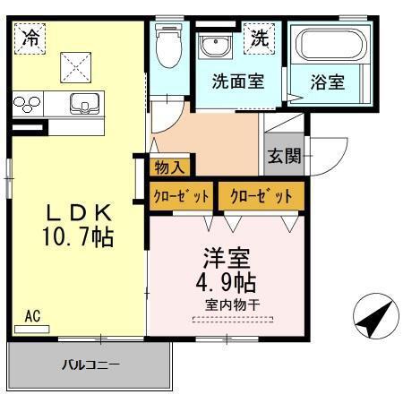 ブラン ポルテ(1LDK/1階)の間取り写真