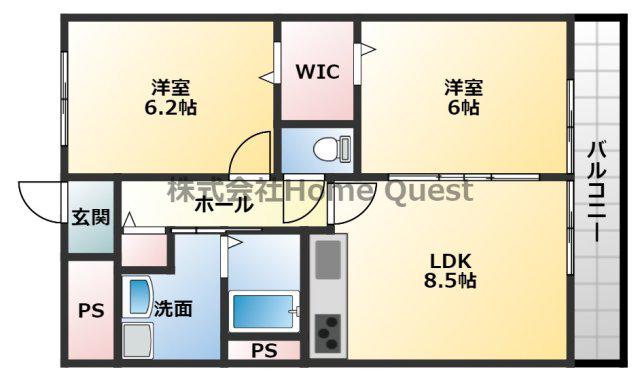 アリエス(2DK/3階)の間取り写真