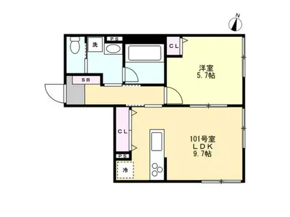 ベイルームテラス湘南台(1LDK/1階)の間取り写真