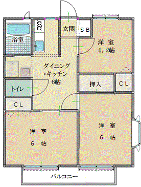 ミヤマエハイツB(3DK/2階)の間取り写真
