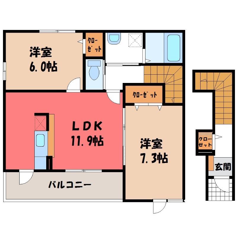 エスポワール(1LDK/2階)の間取り写真