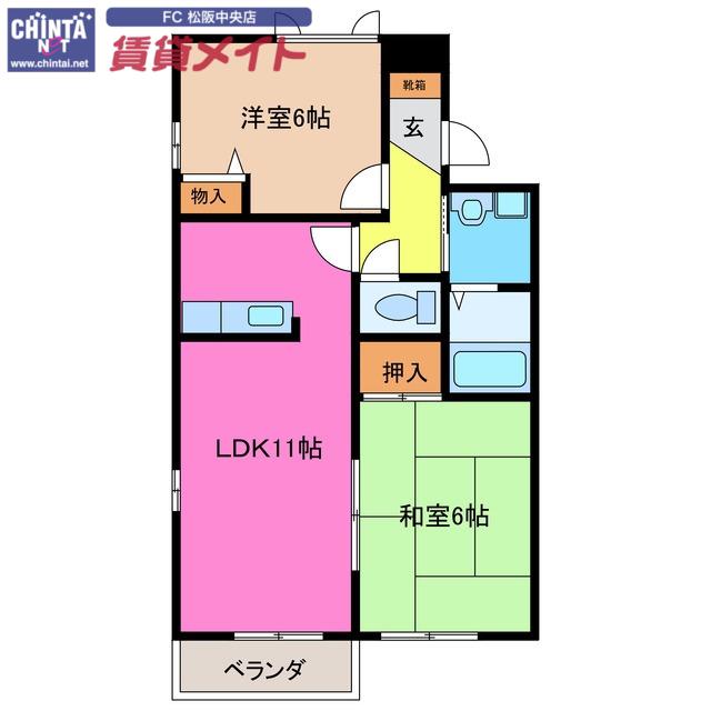 ラベンダーハウス(2LDK/2階)の間取り写真