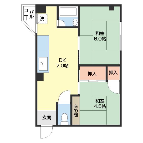 エイト本町(2DK/3階)の間取り写真