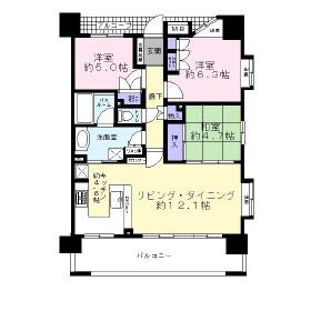 ライオンズ聖蹟桜ケ丘パシーナD棟(3LDK/14階)の間取り写真