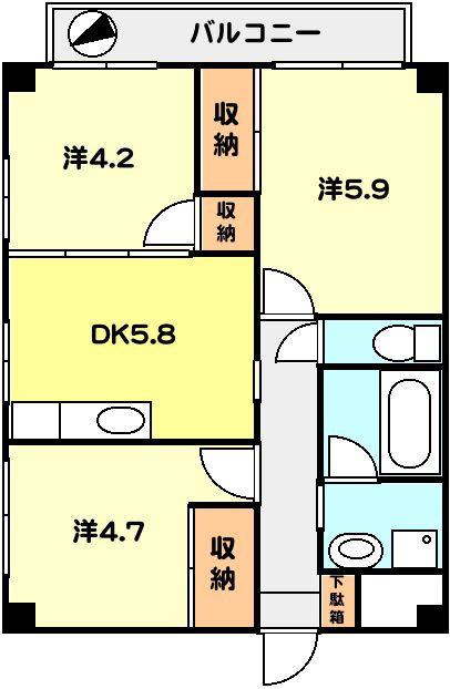 T-NET ドエルU(3DK/4階)の間取り写真