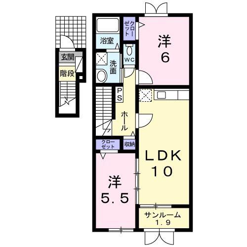 マーヴェラスKIIY(2LDK/2階)の間取り写真