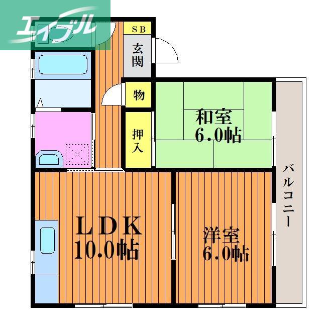 ＪＲ宇野線 常山駅 徒歩48分 2階建 築24年(2LDK/2階)の間取り写真